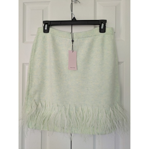 Cinq à Sept‎ Briana Feather Mini Skirt Knit Size M Patina Green NWT $295 - Picture 3 of 7
